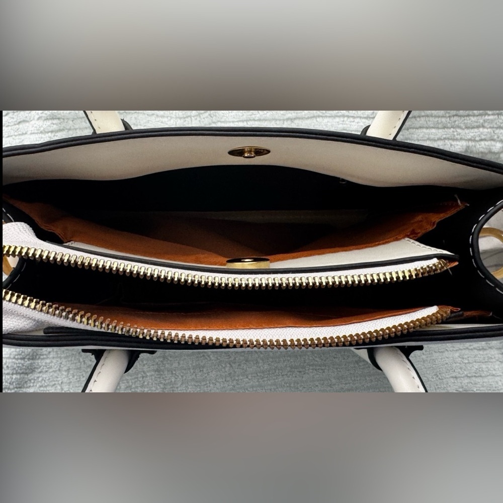 Women Crossbody Tote Bag PU Leather Tote Top Handle Satchel Shoulder Bag, White - Picture 10 of 14